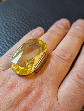 Vintage Style 925 Sterling Silver Large Citrine Statement Cocktail Ring